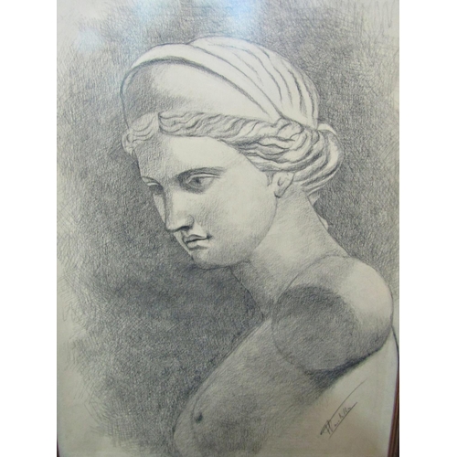 920a - Four framed artworks and a box of paintings, pictures and frames to include: Study of Greek bust, pe... 