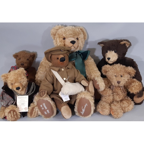 267 - A collection of 6 teddy bears including a large jointed Hermann bear 'Classic Max' 18/50, with growl... 