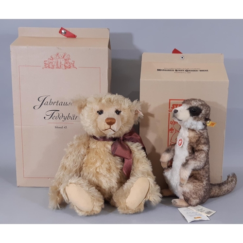 260 - Two Steiff toys 'Millennium Bear'  and 'Mungo'; teddy bear no 670374 has height 43cm with blonde moh... 