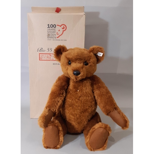 261 - Steiff teddy bear, 1902 replica 55PB no 404009, height 53cm, with pin in ear, box, no certificate