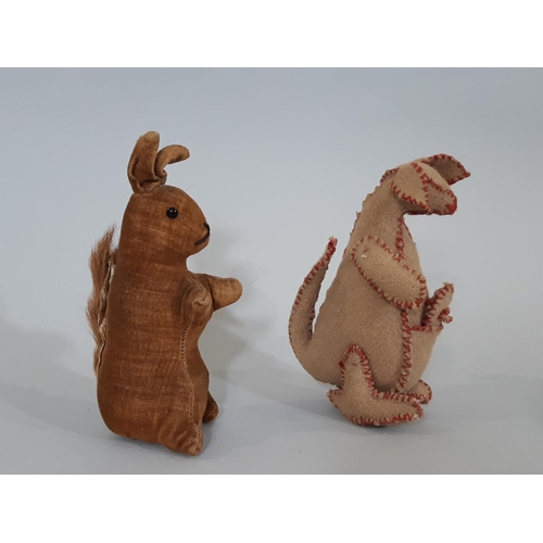 280 - Collection of 4 small vintage toys including a velveteen squirrel height 14cm, a full bodied pig, a ... 