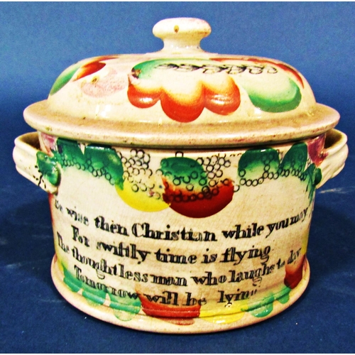 1070 - An early 19th century Sunderland pot and cover with marine and floral detail, together with a Christ... 