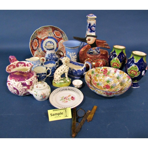 1112 - A collection of ceramics including two Imari dishes Shelley bowl, Wedgwood dishes, ceramic figure of... 