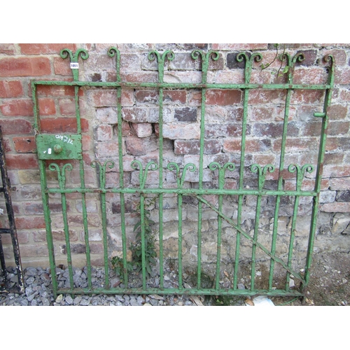 2051 - A 19th century wrought iron pedestrian side gate with simple square vertical bars with scroll detail... 