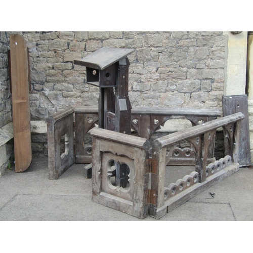 2137 - Ecclesiastical interest- A 19th century oak gated altar rail with pierced trefoil and further gothic... 