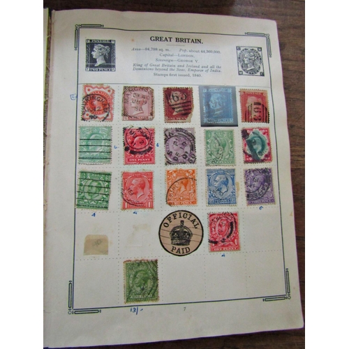 146 - A stamp book containing British and worldwide stamps including a penny red and two penny blue exampl... 