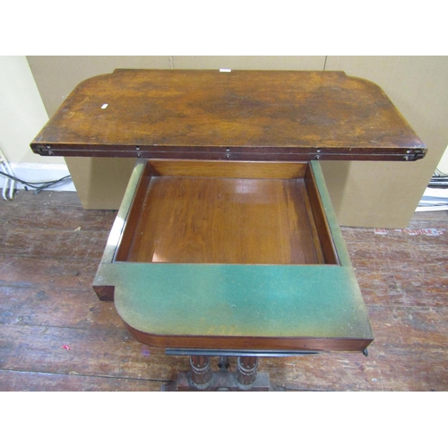 2685 - A Victorian walnut and burr walnut foldover top card table, raised on a stretcher base, supported by... 