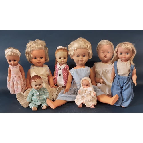 352 - 9 vintage dolls in vinyl and hard plastic including 2 large Rosebud dolls and a small doll by Pedigr... 