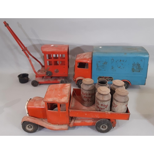 271 - 3 mid 20th century large tin plate toy vehicles by Lines Bros Tri-ang including  Transport Van No 20... 