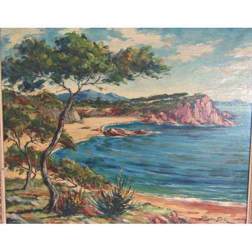 27 - Two 20th century oil paintings of coastal scenes to include: Rigau Geli - 'Playa de sa Conca Costa B... 