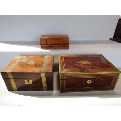 1659 - A Georgian walnut writing slope with brass banding, another mahogany brass banded jewellery box with... 