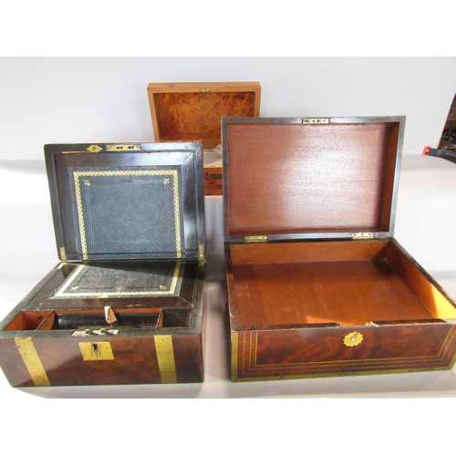 1659 - A Georgian walnut writing slope with brass banding, another mahogany brass banded jewellery box with... 