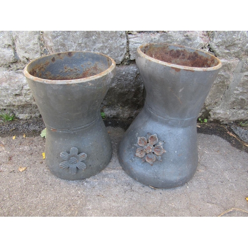 2016 - A pair of artisan blacksmith made cast iron elephant foot planters with applied flower head detail  ... 