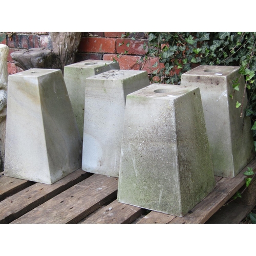 2046 - A run of five square tapered post bases 36 cm high x 21 cm square at widest point