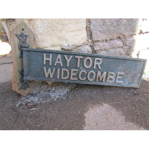 2102 - A reclaimed heavy cast iron rectangular double sided mounted sign, for Haytor Widecombe, mounted on ... 