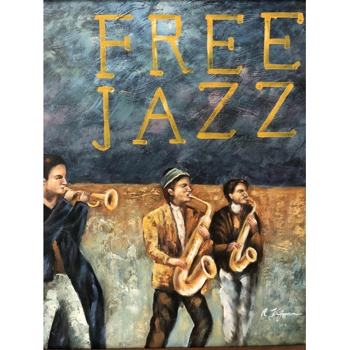 116 - R. Kingman - 'Free Jazz', oil on board, signed lower right, 60 x 50 cm, framed