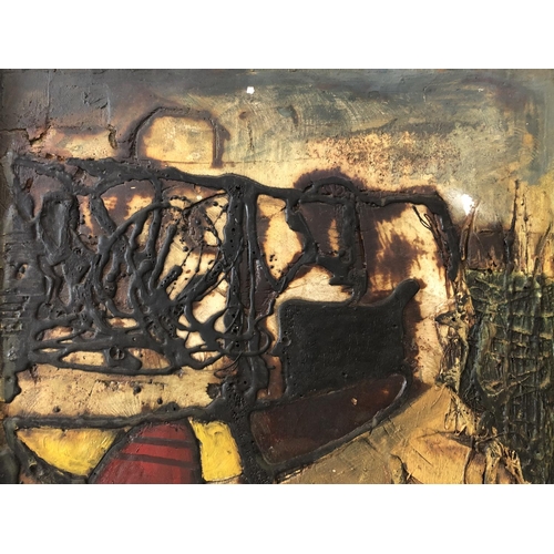 119 - V. A. Jones (20th century) - Abstract, mixed media on board, signer below, with figurative pencil sk... 