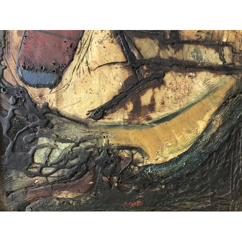 119 - V. A. Jones (20th century) - Abstract, mixed media on board, signer below, with figurative pencil sk... 