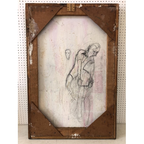 119 - V. A. Jones (20th century) - Abstract, mixed media on board, signer below, with figurative pencil sk... 