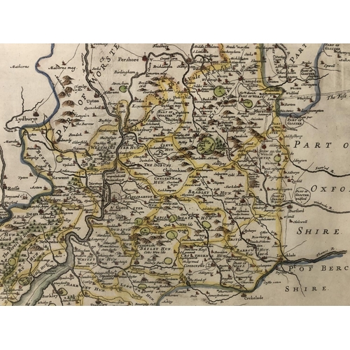 121 - After Robert Morden (c.1650-1703) - Map of Gloucestershire, hand-coloured print, 43 x 36 cm, framed ... 