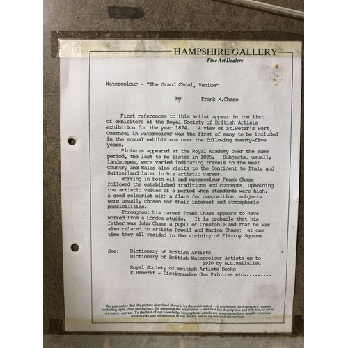 16 - Two watercolours to include: Frank M. Chase (1843-1898) - 'The Grand Canal, Venice', watercolour and... 