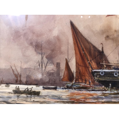 17 - Charles John De Lacy (1856-c.1936) - 'On the Thames below Limehouse', watercolour and bodycolour on ... 