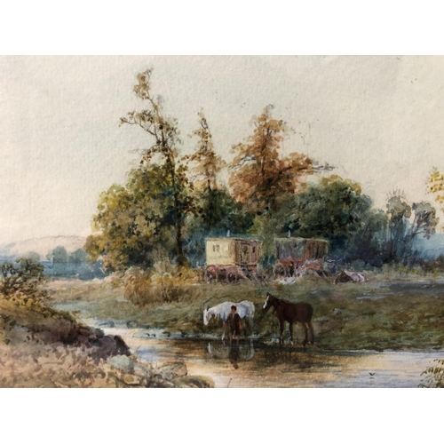 19 - Arthur Willett (1857-1918) - Two watercolours on paper: 'Gypsy Caravans', and 'Horses in a Rural Lan... 