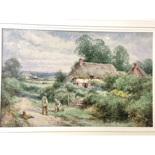 23 - Henry John Sylvester Stannard (1870-1951) - Framed watercolour and print: 'Playing Marbles', waterco... 