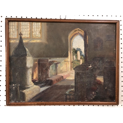 26 - James Townshend RBA (d.1949) - 'The Open Door, Salcombe Regis Church', oil on board, signed lower ri... 