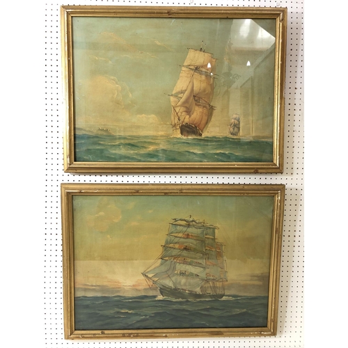 37 - Pair of oil paintings of ships on canvas (19th century school) - indistinctly inscribed verso frame,... 