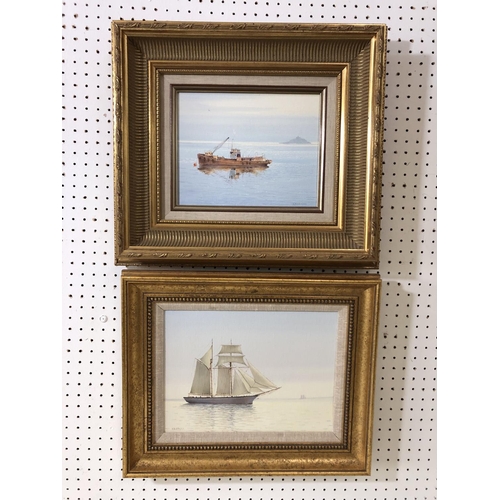 53 - K. B. Hancock - Two oil paintings on canvas of boats at sea, both signed below, 20 x 25 and 24 x 30 ... 