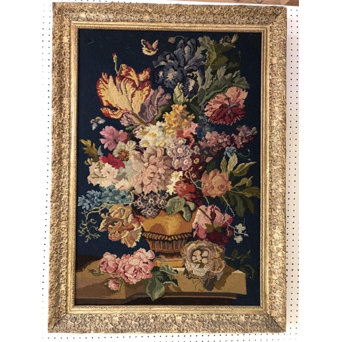 59 - A large vintage wool work tapestry after 17th century Dutch still life painting, 86 x 59 cm, in orna... 