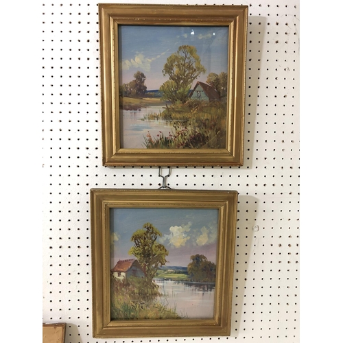 61 - Four framed paintings to include: George Jennings (1763-1854) - landscape scene, oil on board, artis... 