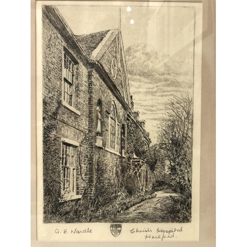 65 - A. E. Wardle (act.20th century) - two etchings of 'Christ Hospital Hertford' each signed and titled ... 