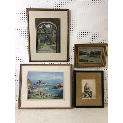 69 - Four framed works by different artists to include: Mary Quine - 'Jura from Mull' pastel on paper, si... 