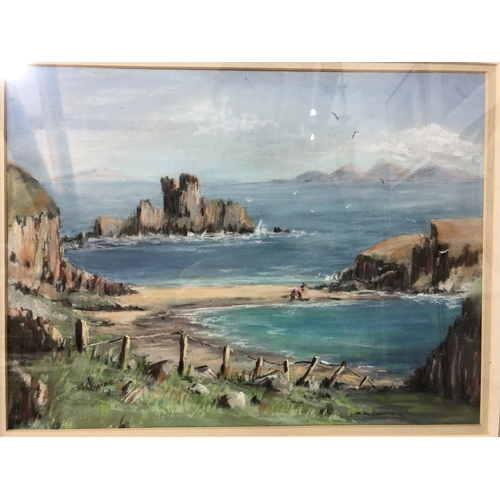 69 - Four framed works by different artists to include: Mary Quine - 'Jura from Mull' pastel on paper, si... 