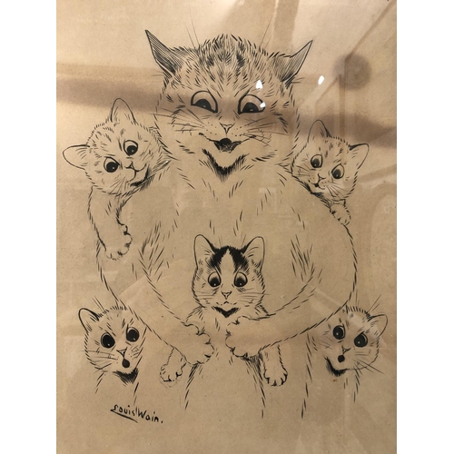 75 - Attributed to Louis Wain (1860-1939) - Cat with Kittens, ink/pen on card, signed lower left, 36 x 28... 