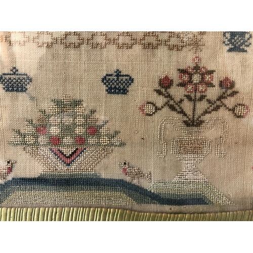 77 - 19th century tapestry sampler by Jane Perry, age 12, finished August 20, 1825, with poem above, 32 x... 