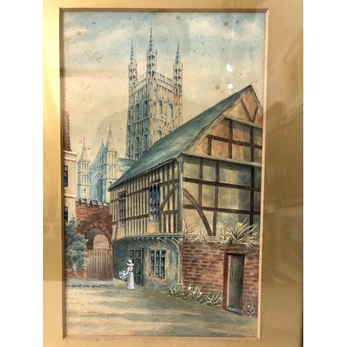 8 - Two watercolours of Gloucester Cathedral and surrounding buildings, one inscribed 'the following two... 