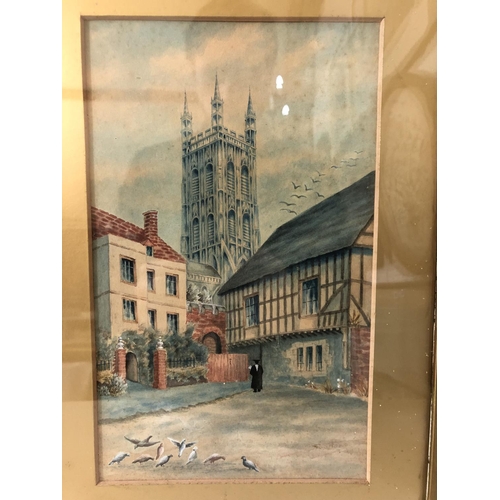 8 - Two watercolours of Gloucester Cathedral and surrounding buildings, one inscribed 'the following two... 