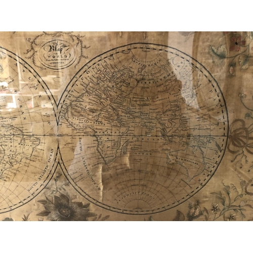 82 - 'Map of the World From the Latest and Best Authorities' (18th/19th century), silk embroidery over pr... 