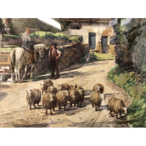 84 - George Hamilton Constantine (1878-1967) - Countryside Scene with Shepherd, Man on Horse and Sheep, w... 