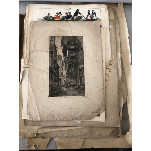 95 - Folder containing a quantity of 19th century lithographs and engravings, some in colours, together w... 