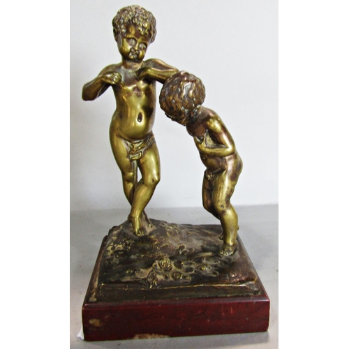 1699 - A bronze statuette of two playful cherubs raised on a marble plinth , signed Kley (Louis) 18.5 cm hi... 