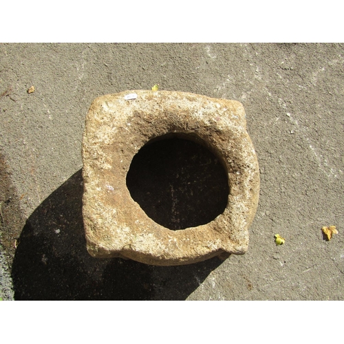 2120 - An early weathered carved natural stone mortar/font 40 cm diameter approx x 23 cm high