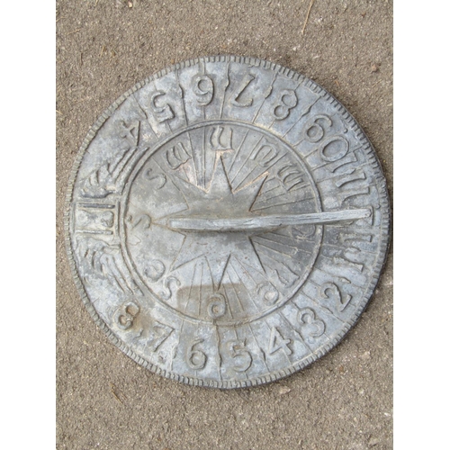 2126 - A large weathered lead sun dial with pierced gnomon 42 cm diameter