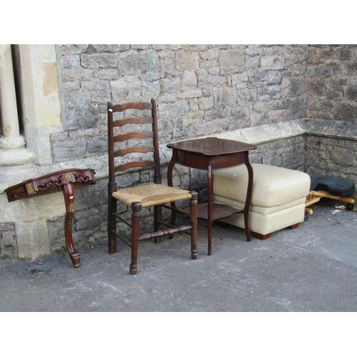 2147 - An Edwardian walnut two tier occasional table, together with a Lancashire style wavy ladderback sing... 