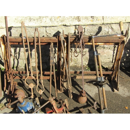 2158 - Two pairs of antique cast iron spoke implement wheels 38 cm and 25 cm in diameter, a pair weathered ... 