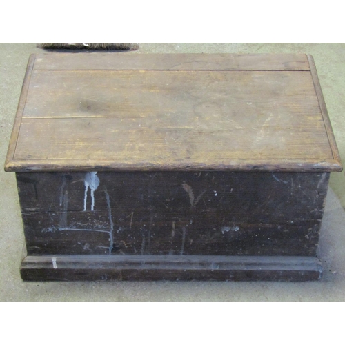 2166 - A small antique stained pine box with  hinged lid, containing small collection of hand tools