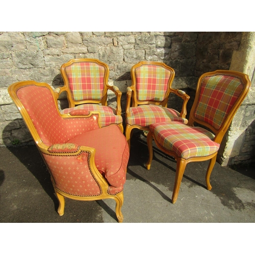 2171 - A pair of reproduction futille's/salon chairs together with a single chair with matching upholstery ... 